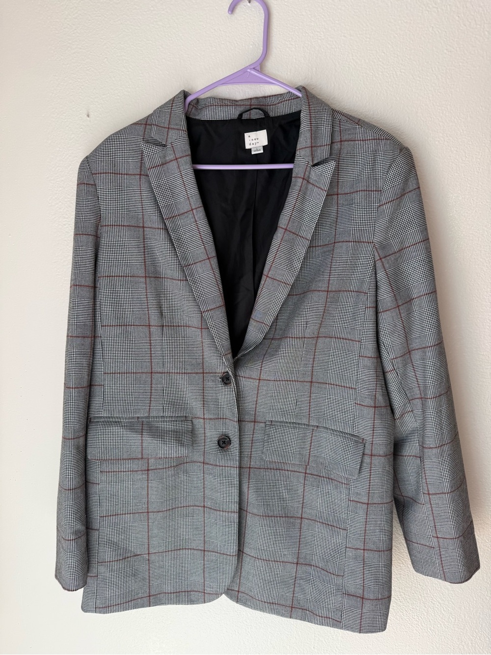 a new day Grey Blazer with Burgundy Windowpane